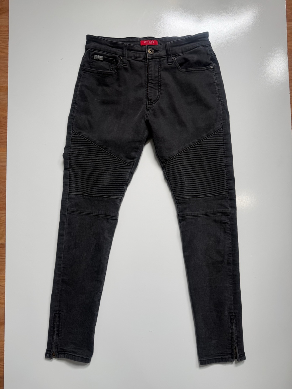 GUESS Black Moto Skinny Jeans Size 30 Ankle Zip Stretch